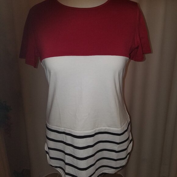 Ceasikery Tops - Ceasikery short sleeve red white striped shirt M